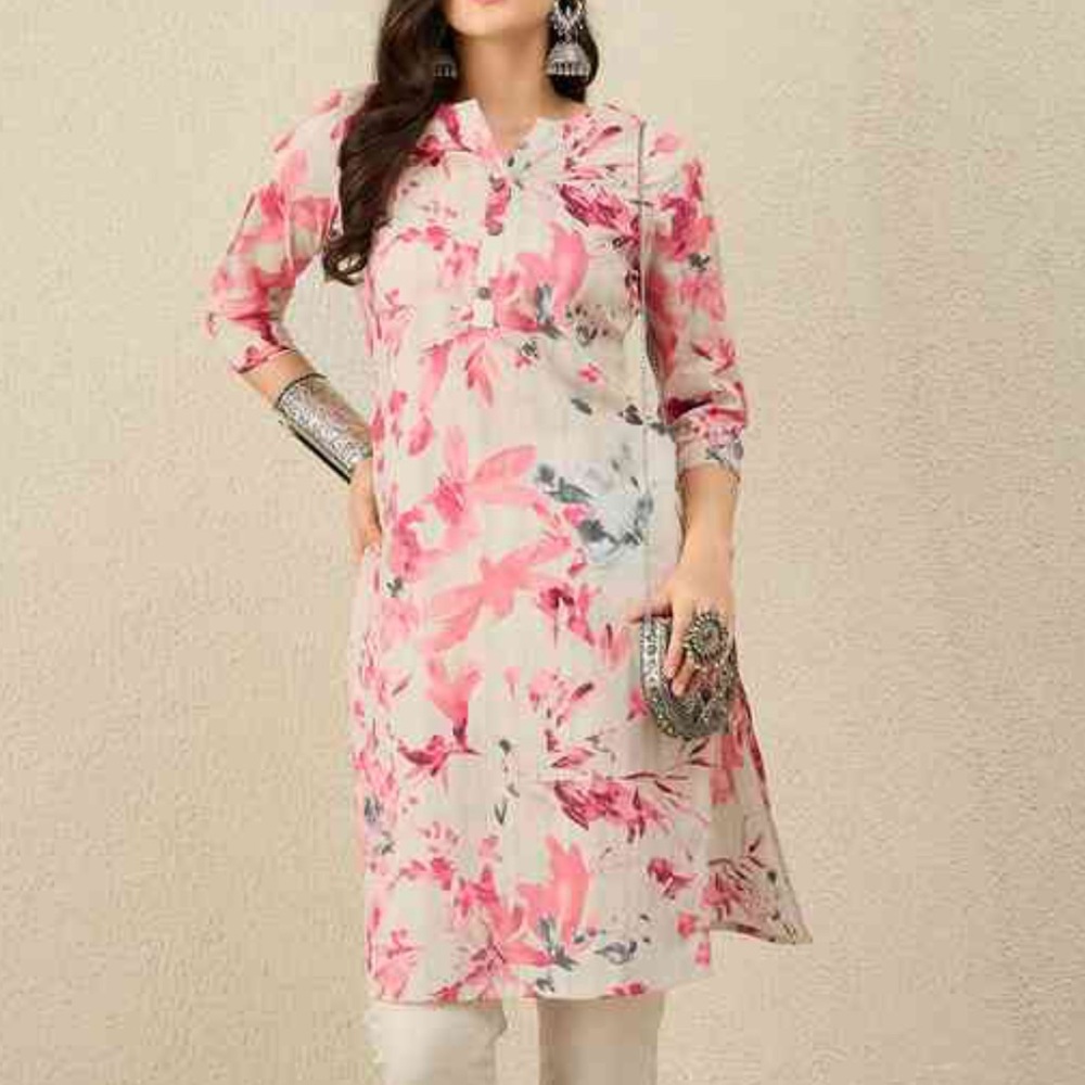Floral Pink and White Women's kurtha top